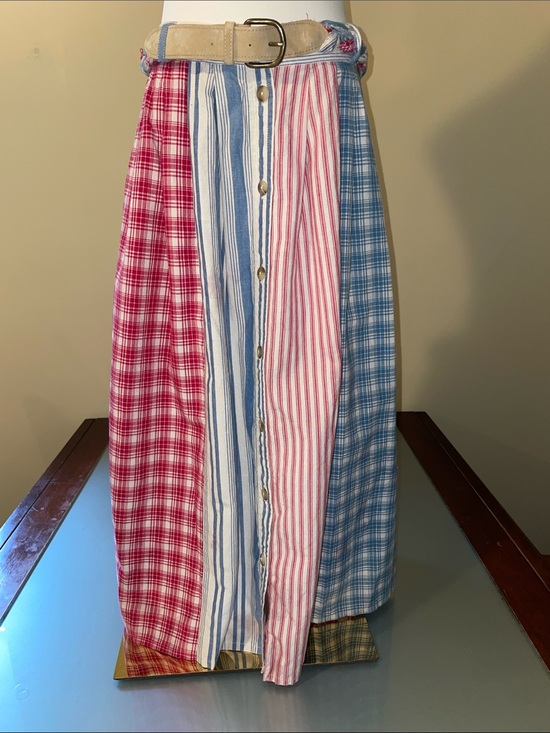 Susan Bristol Dresses & Skirts - Vintage Button-Front Patchwork Maxi Skirt in Red, Blue, and White